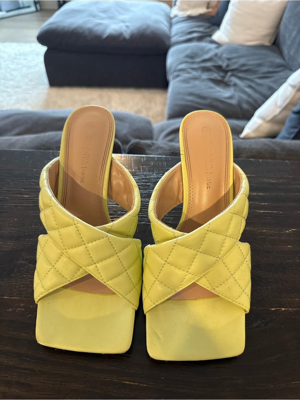 Lime Green Quilted Slide Heels - Women